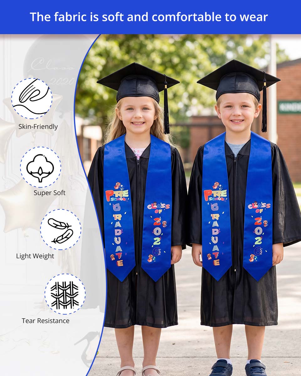 Class of 2026 Preschool Kindergarten Owl Printed Graduation Stole 50" Long - Various Colors & Styles Available