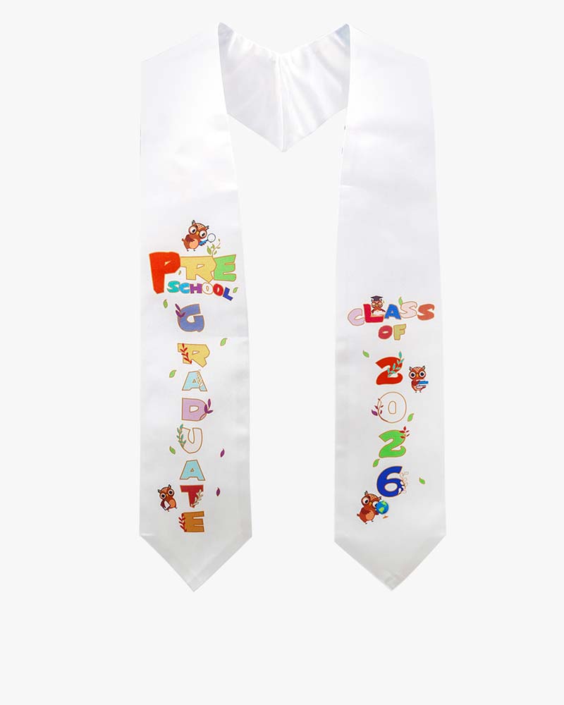 Class of 2026 Preschool Kindergarten Owl Printed Graduation Stole 50" Long - Various Colors & Styles Available
