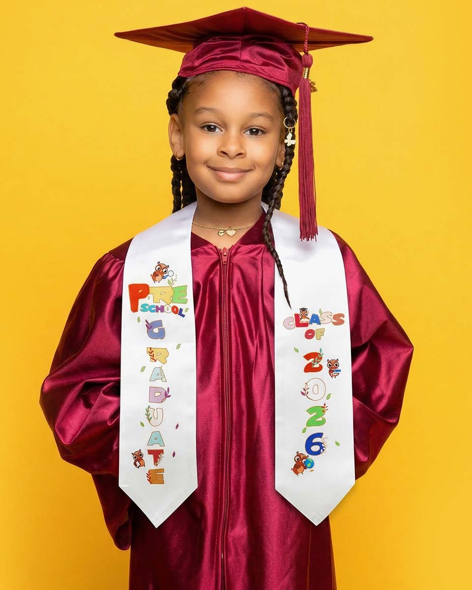 Class of 2026 Preschool Kindergarten Owl Printed Graduation Stole 50" Long - Various Colors & Styles Available
