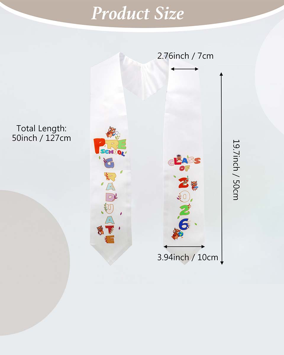 Class of 2026 Preschool Kindergarten Owl Printed Graduation Stole 50" Long - Various Colors & Styles Available