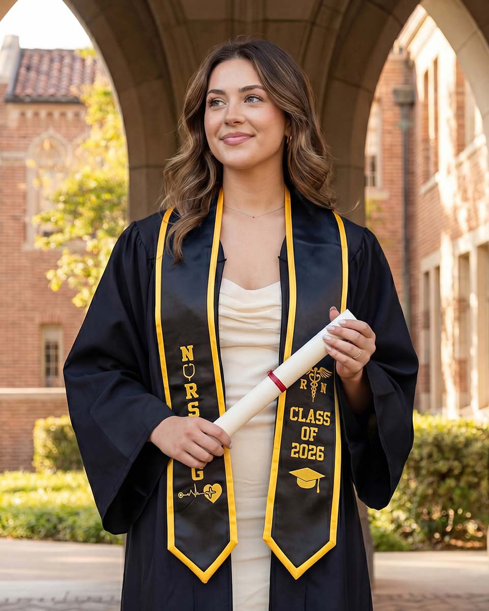 Class of 2026 Embroidered RN Nursing Graduation Stole with Medical Logo for Nurse - 2 Colors Available