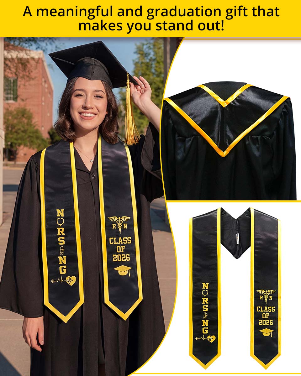 Class of 2026 Embroidered RN Nursing Graduation Stole with Medical Logo for Nurse - 2 Colors Available