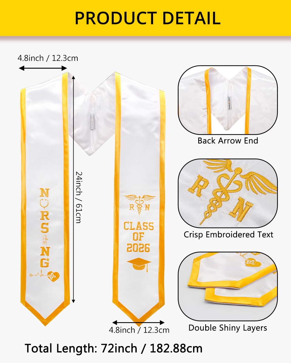 Class of 2026 Embroidered RN Nursing Graduation Stole with Medical Logo for Nurse - 2 Colors Available