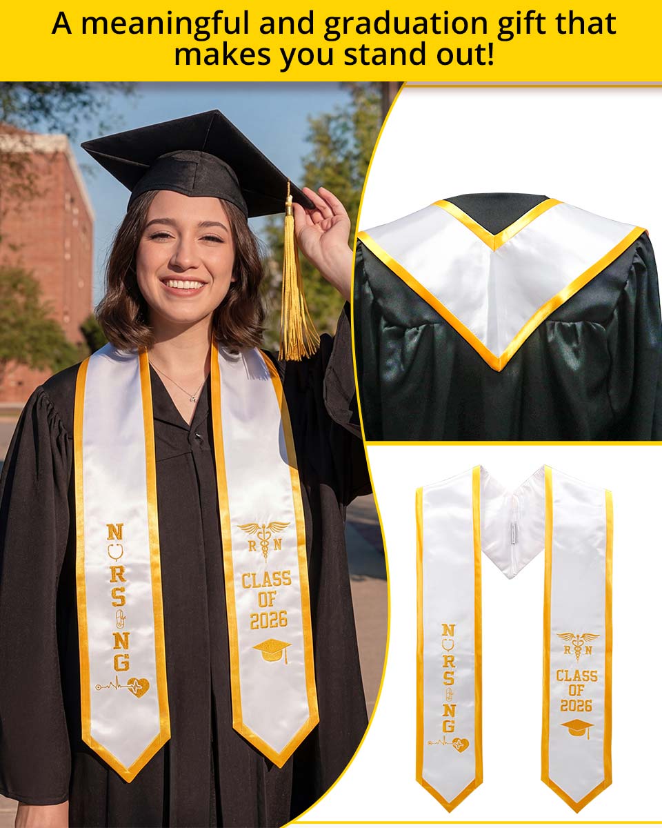 Class of 2026 Embroidered RN Nursing Graduation Stole with Medical Logo for Nurse - 2 Colors Available