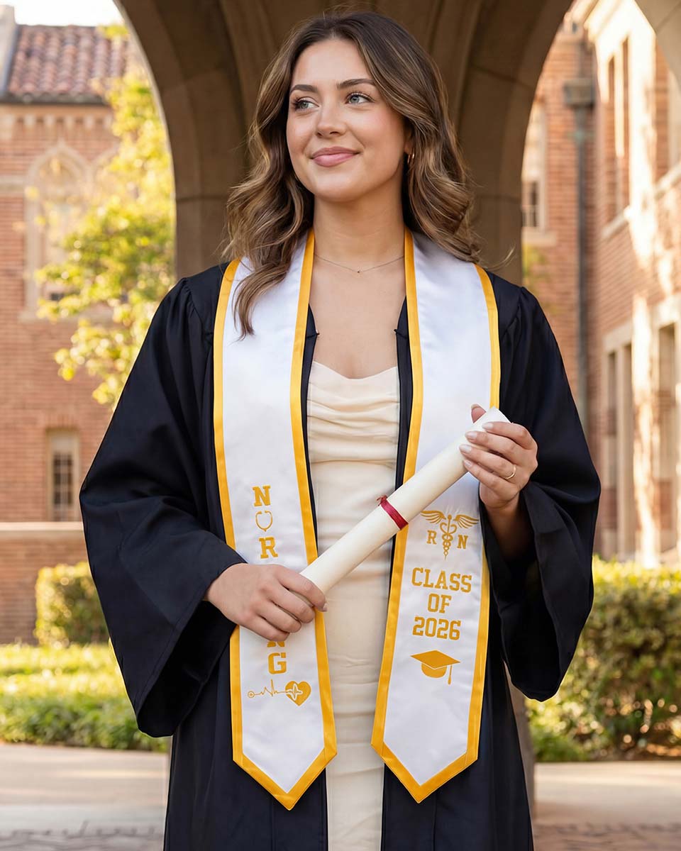Class of 2026 Embroidered RN Nursing Graduation Stole with Medical Logo for Nurse - 2 Colors Available