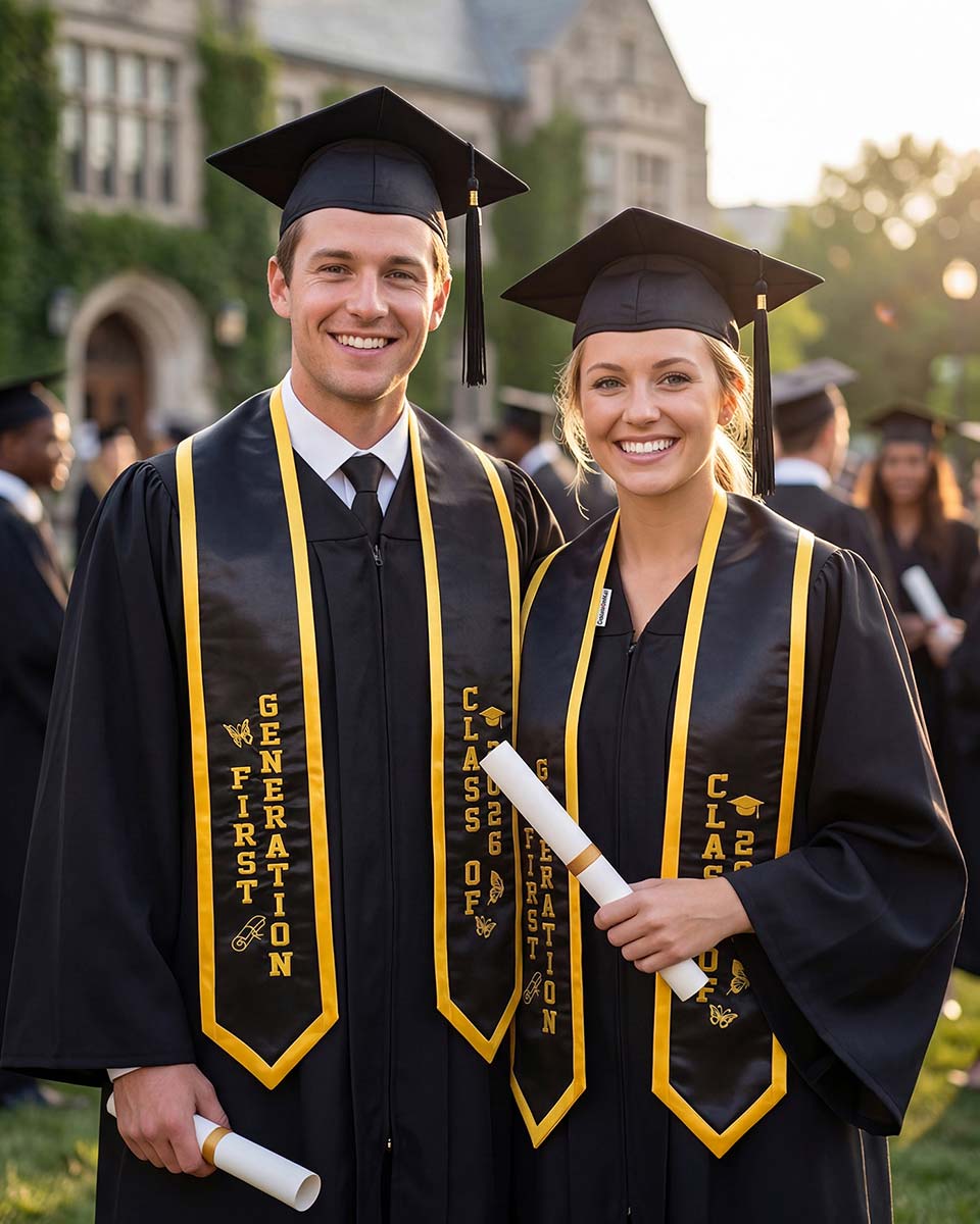 Class of 2026 Embroidered First Generation Graduation Stole for High School College - 2 Colors Available