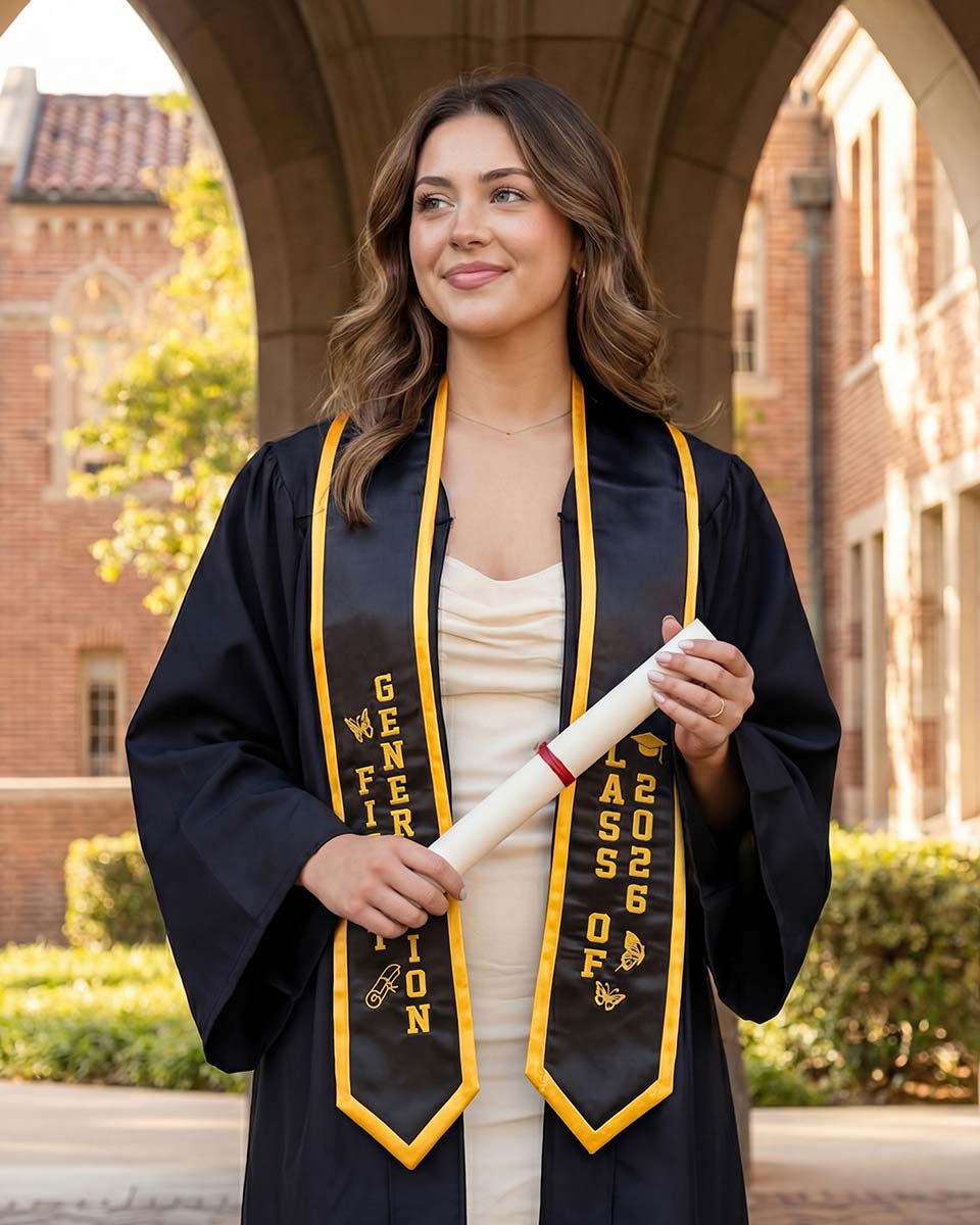 Class of 2026 Embroidered First Generation Graduation Stole for High School College - 2 Colors Available