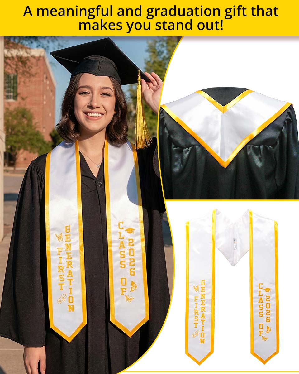 Class of 2026 Embroidered First Generation Graduation Stole for High School College - 2 Colors Available
