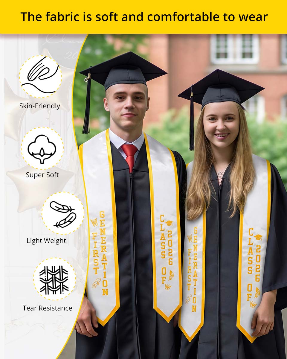 Class of 2026 Embroidered First Generation Graduation Stole for High School College - 2 Colors Available
