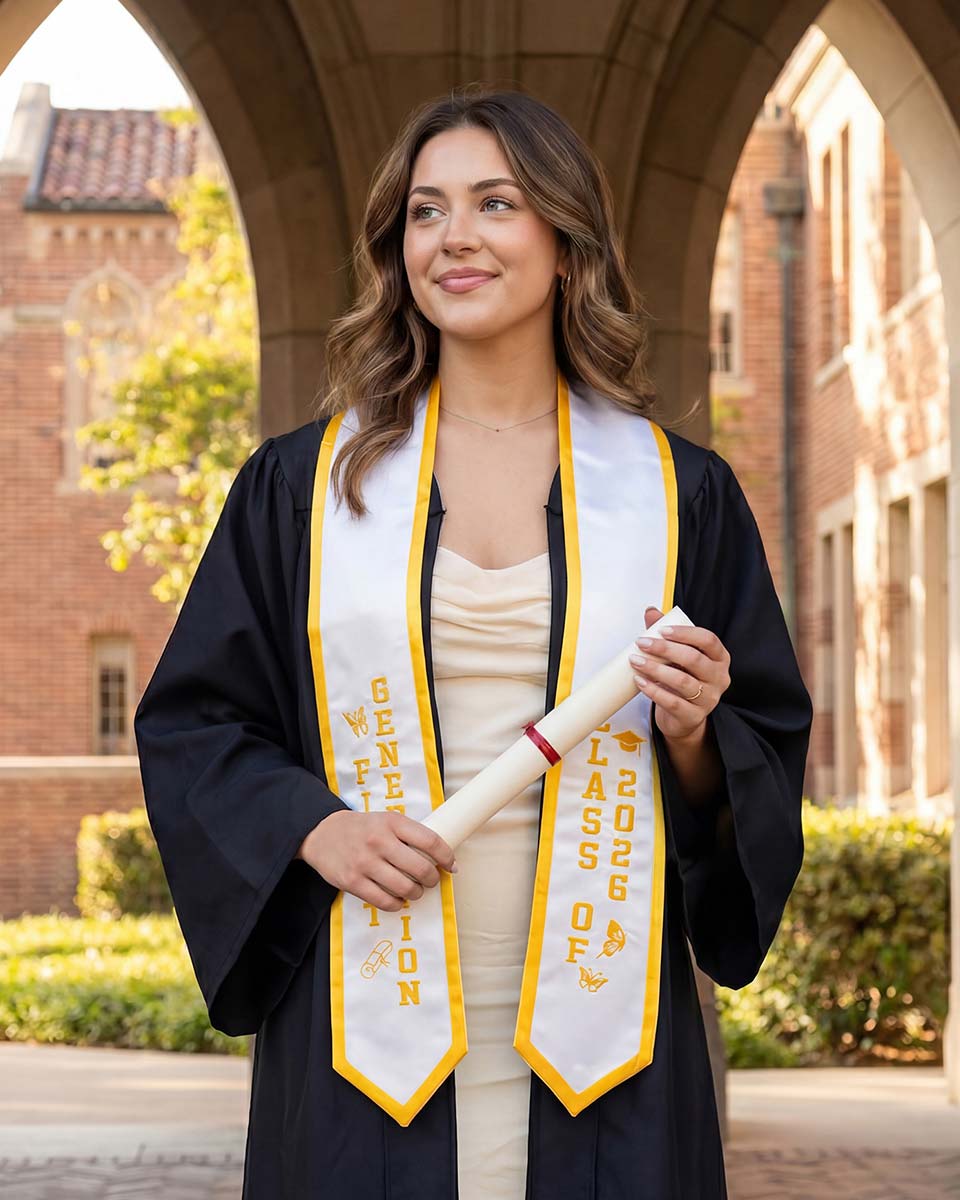 Class of 2026 Embroidered First Generation Graduation Stole for High School College - 2 Colors Available