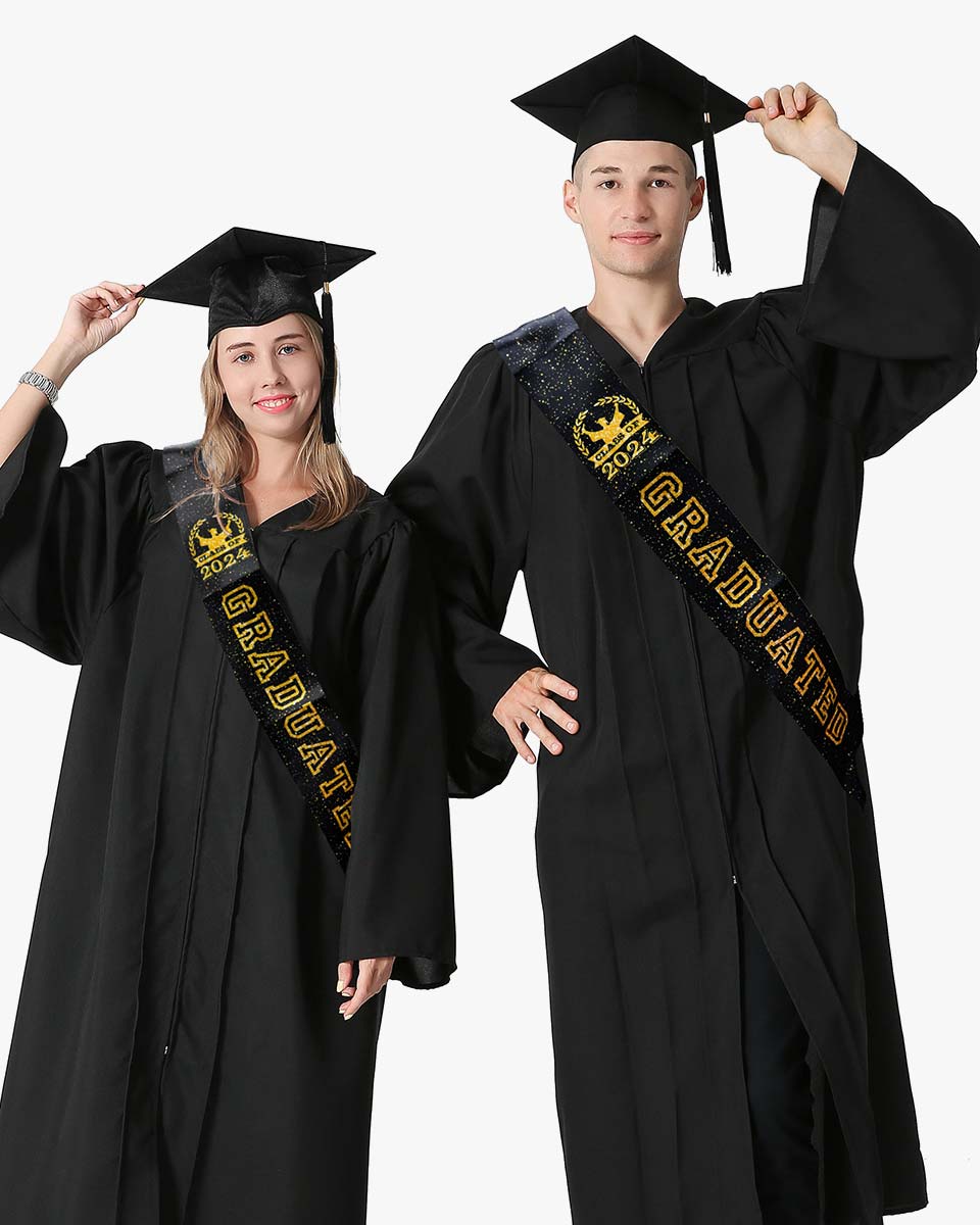 2024 Graduation Sash with Gold Glitter Letter Graduated Hat – 2 Colors Available