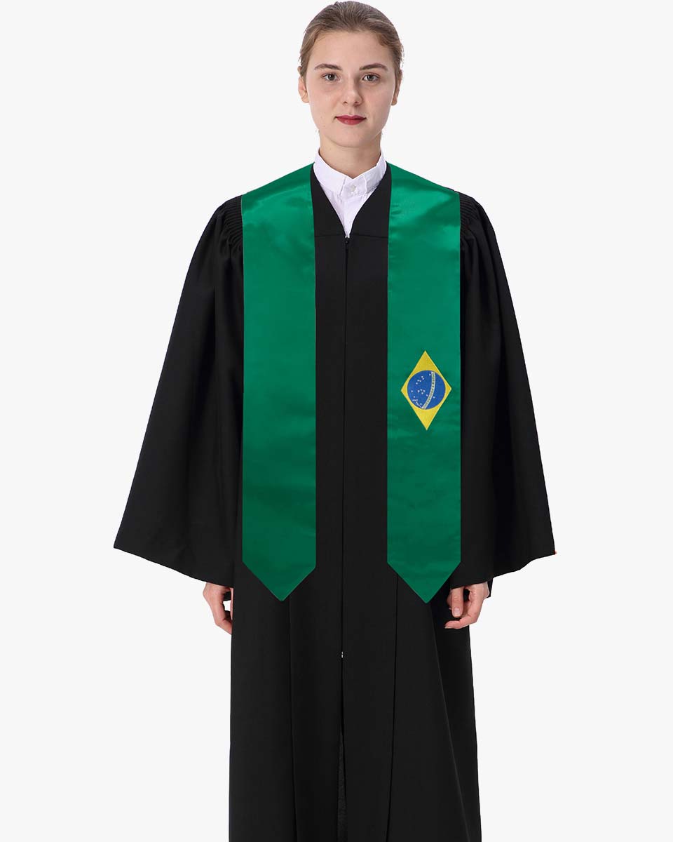 Brazil National Flag Graduation Stoles Embroidery Sashes for Study Aboard International Students