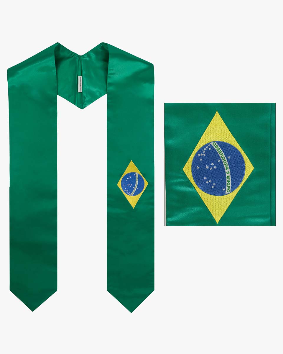 Brazil National Flag Graduation Stoles Embroidery Sashes for Study Aboard International Students