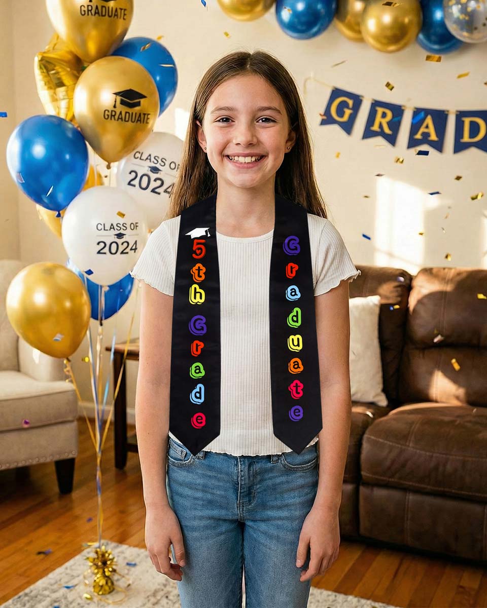 Printed Graduation Stole for 5th Grade Graduates - 3 Colors Available