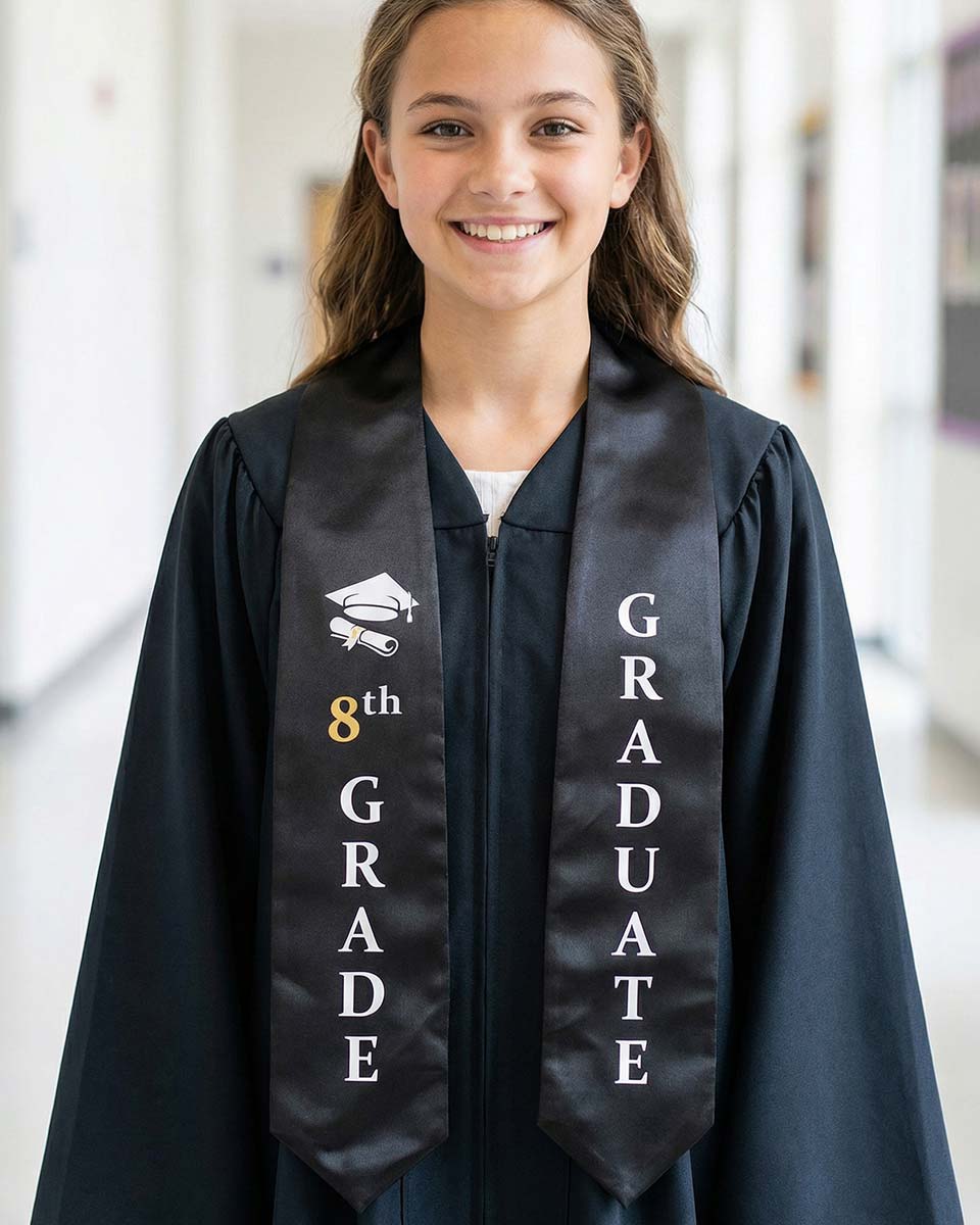 Printed Graduation Stole for 8th Grade Graduates - 3 Colors Available