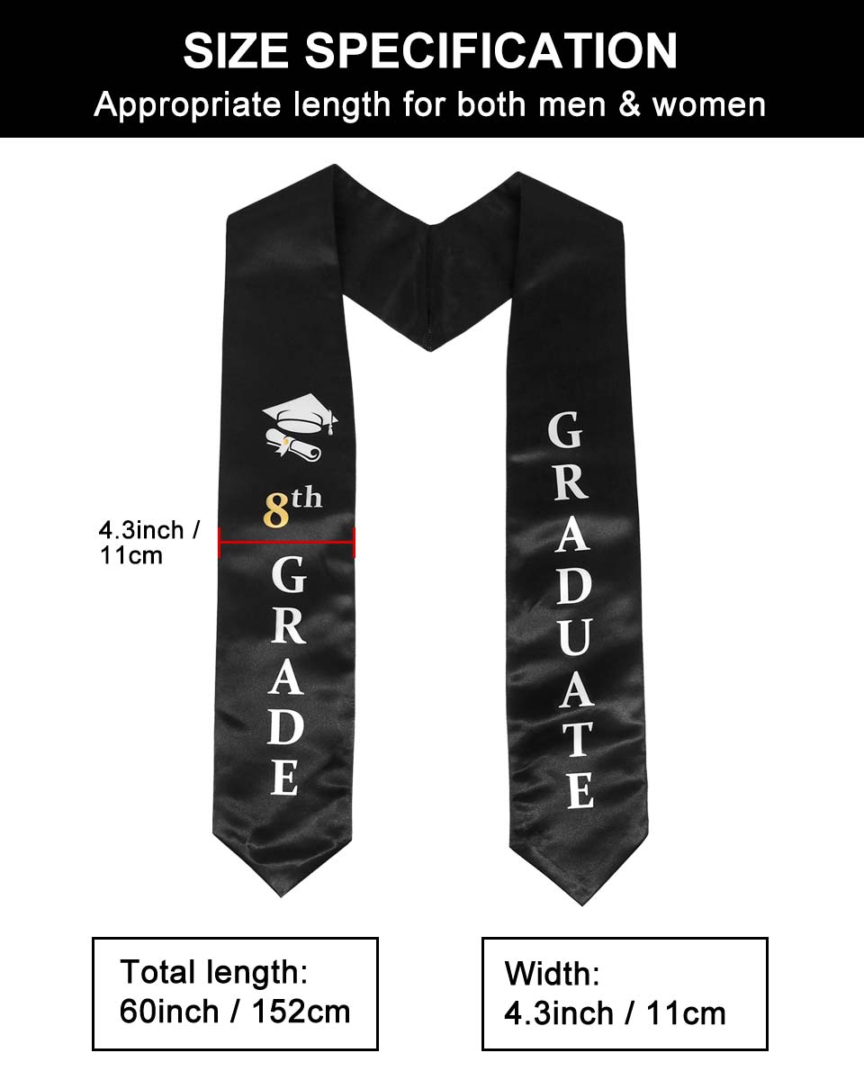 Printed Graduation Stole for 8th Grade Graduates - 3 Colors Available