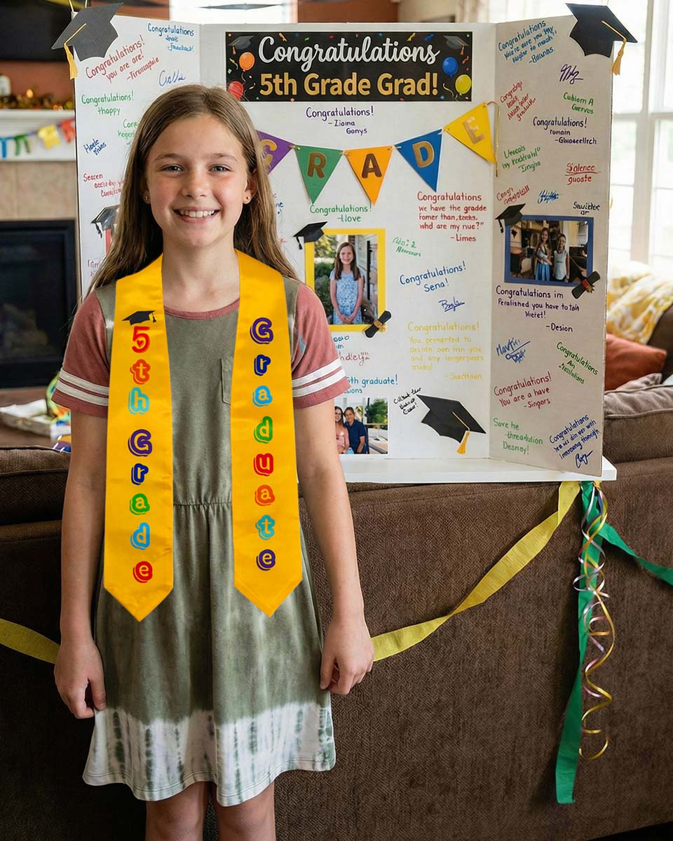 Printed Graduation Stole for 5th Grade Graduates - 3 Colors Available