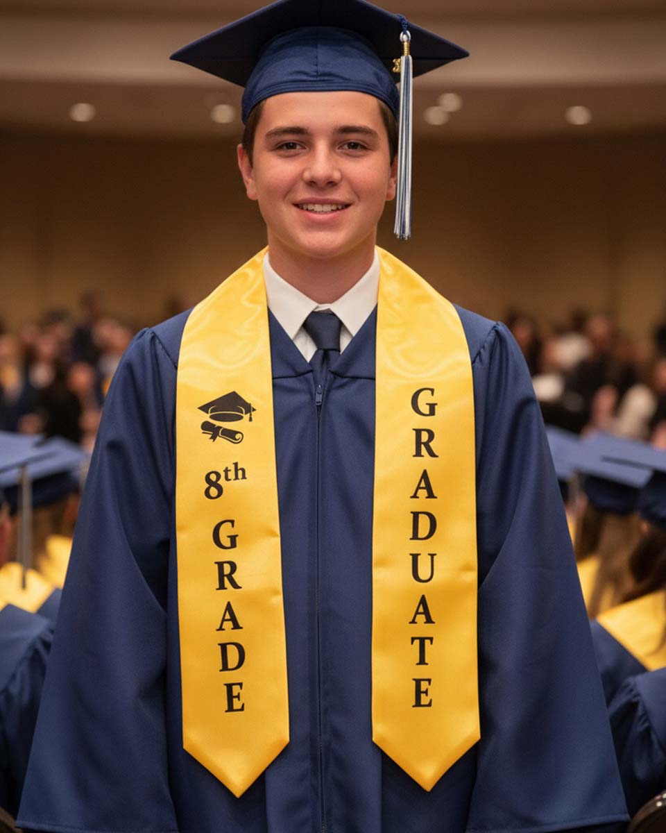 Printed Graduation Stole for 8th Grade Graduates - 3 Colors Available