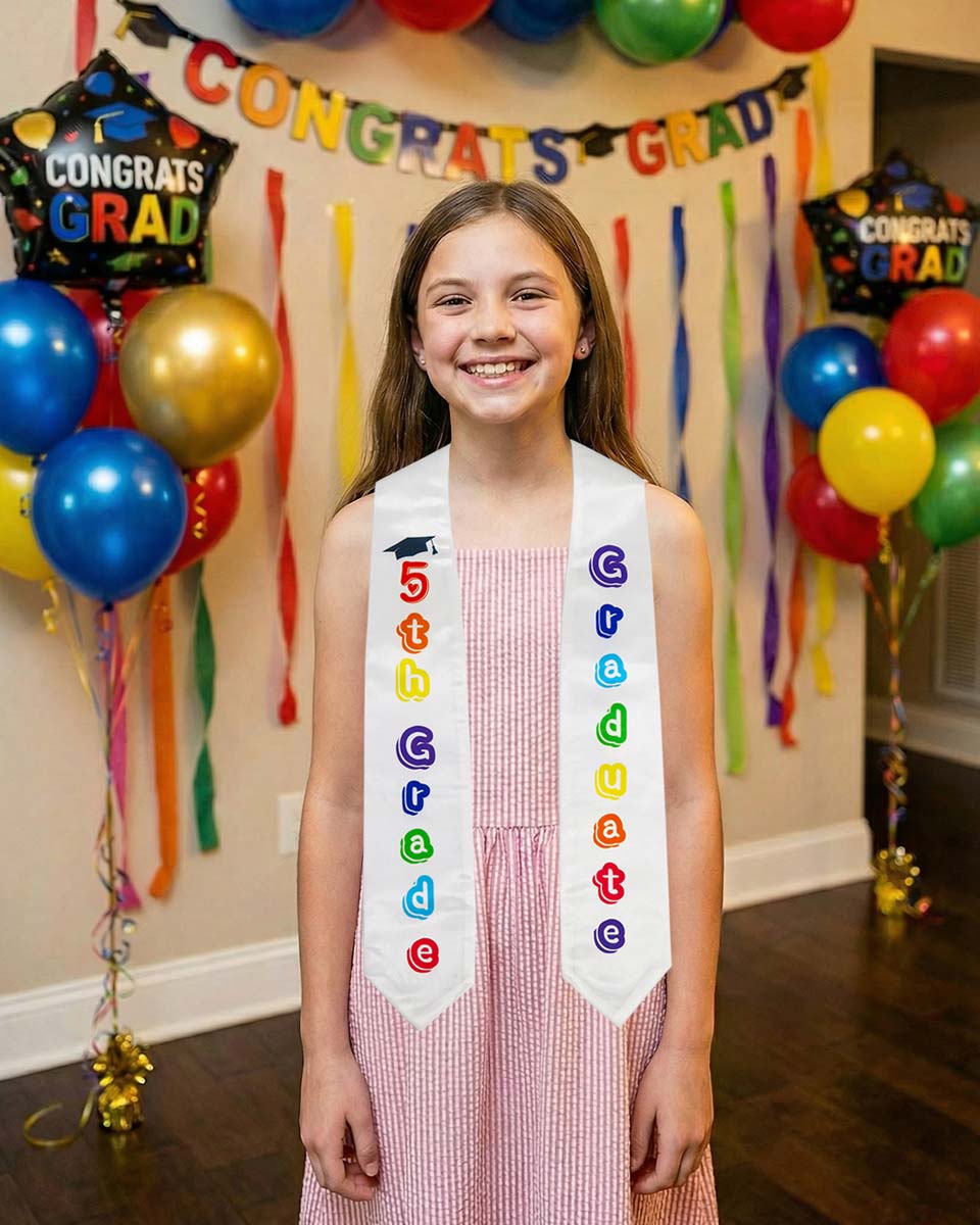 Printed Graduation Stole for 5th Grade Graduates - 3 Colors Available