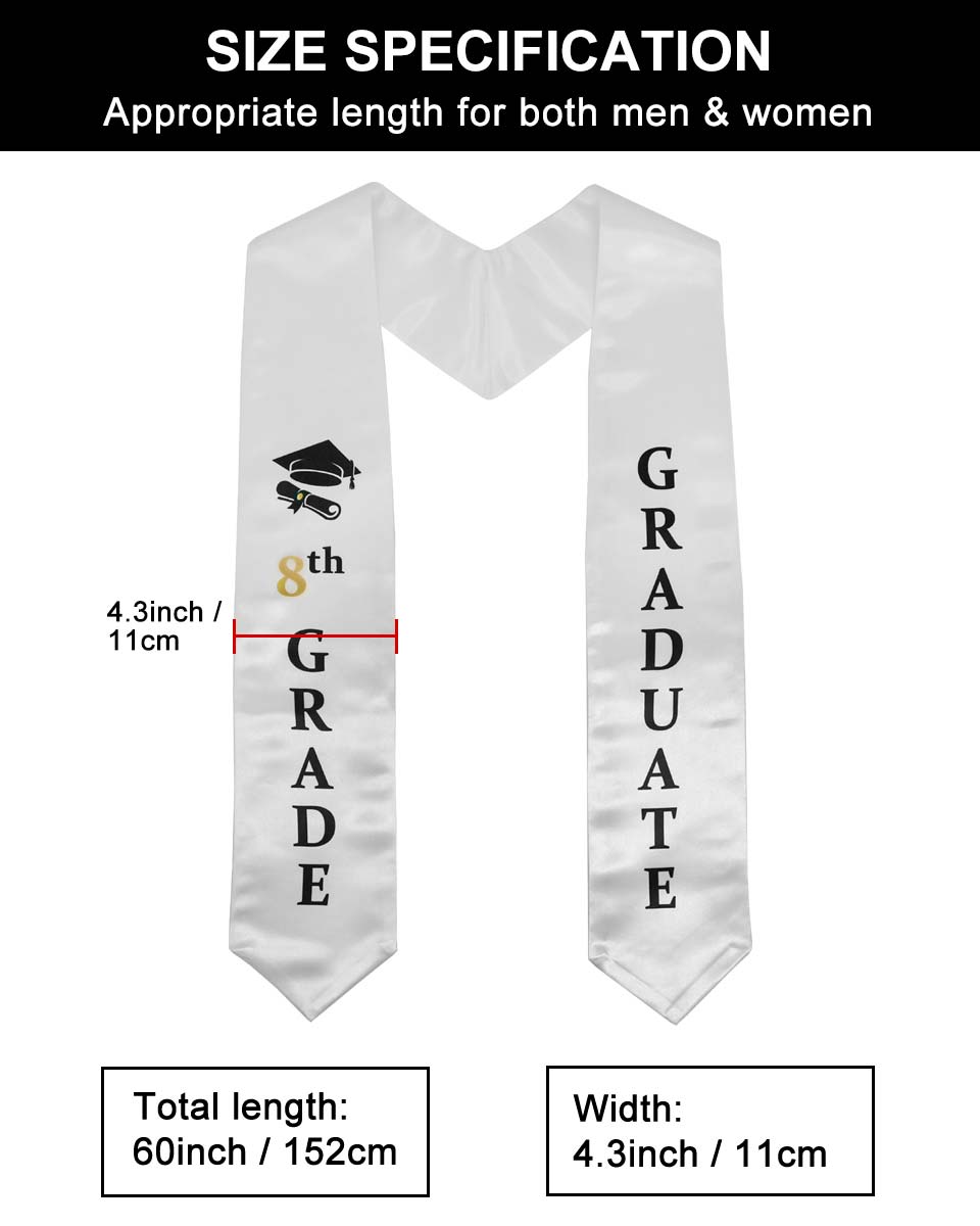 Printed Graduation Stole for 8th Grade Graduates - 3 Colors Available