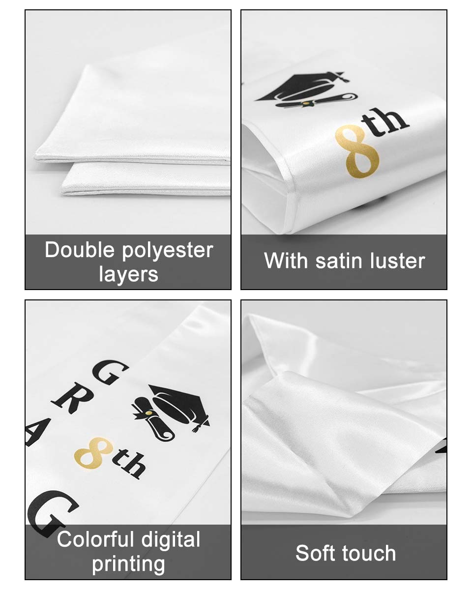 Printed Graduation Stole for 8th Grade Graduates - 3 Colors Available