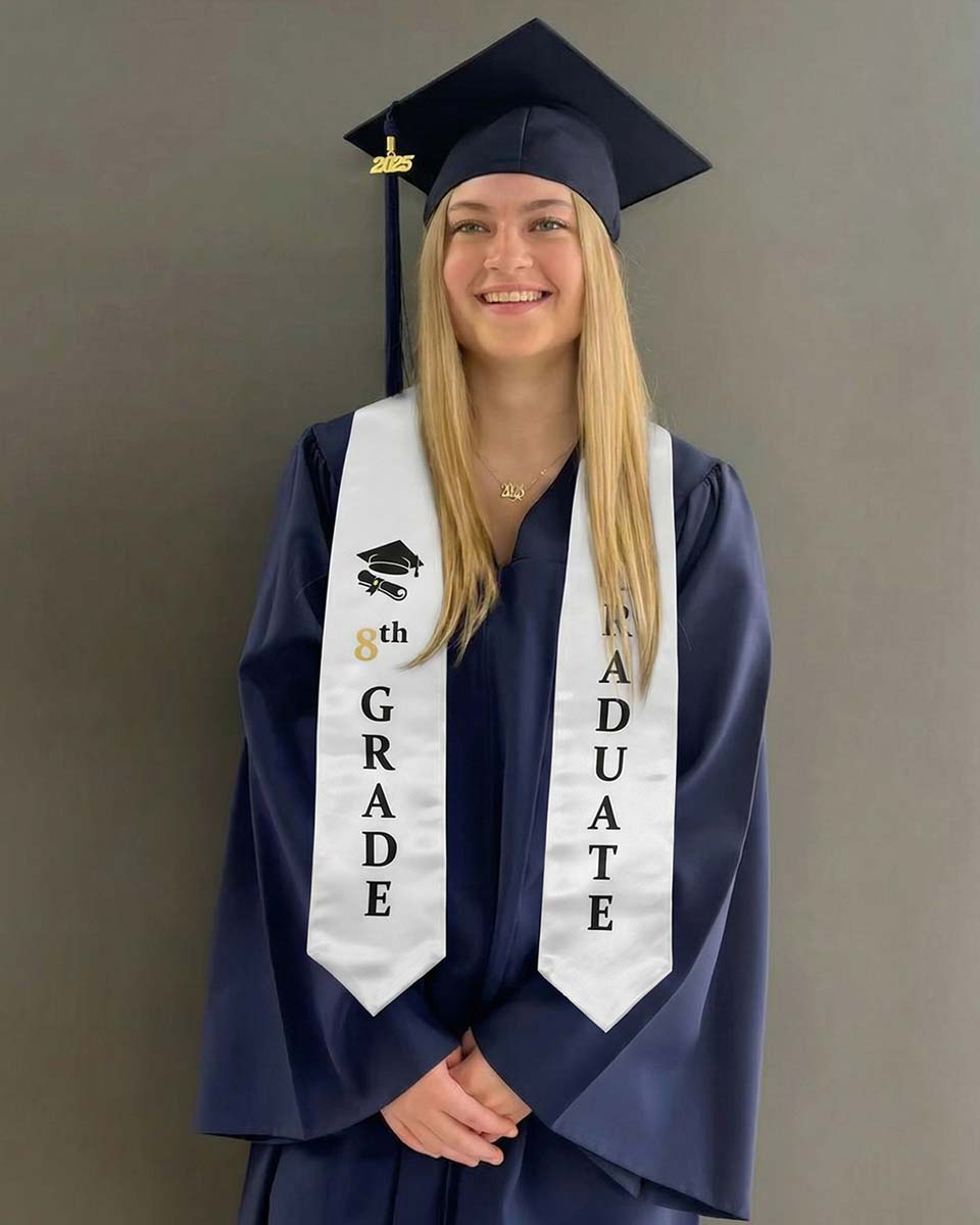Printed Graduation Stole for 8th Grade Graduates - 3 Colors Available