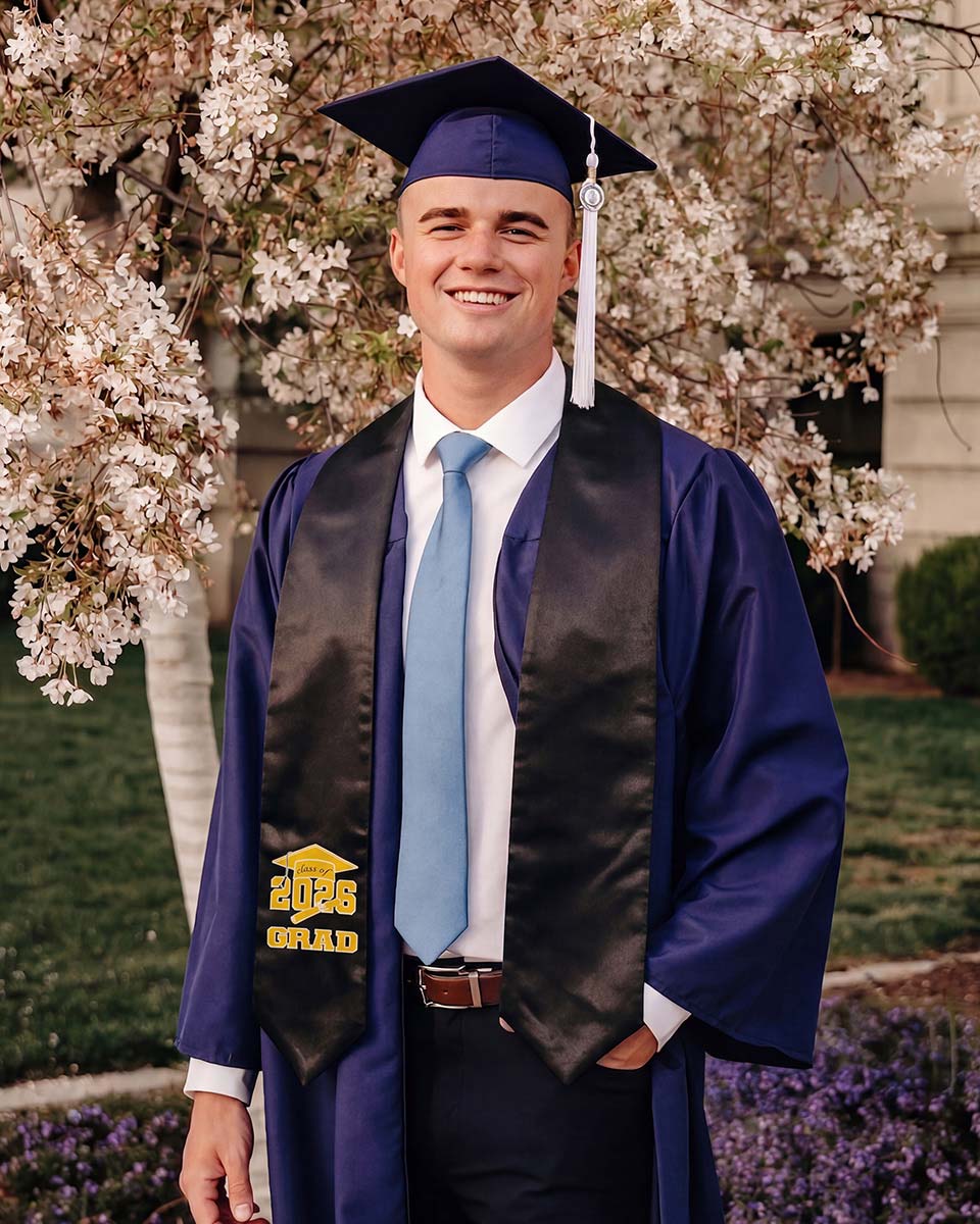 Class of 2026 Adults Imprinted Graduation Stoles with Classic End - 5 Colors Available