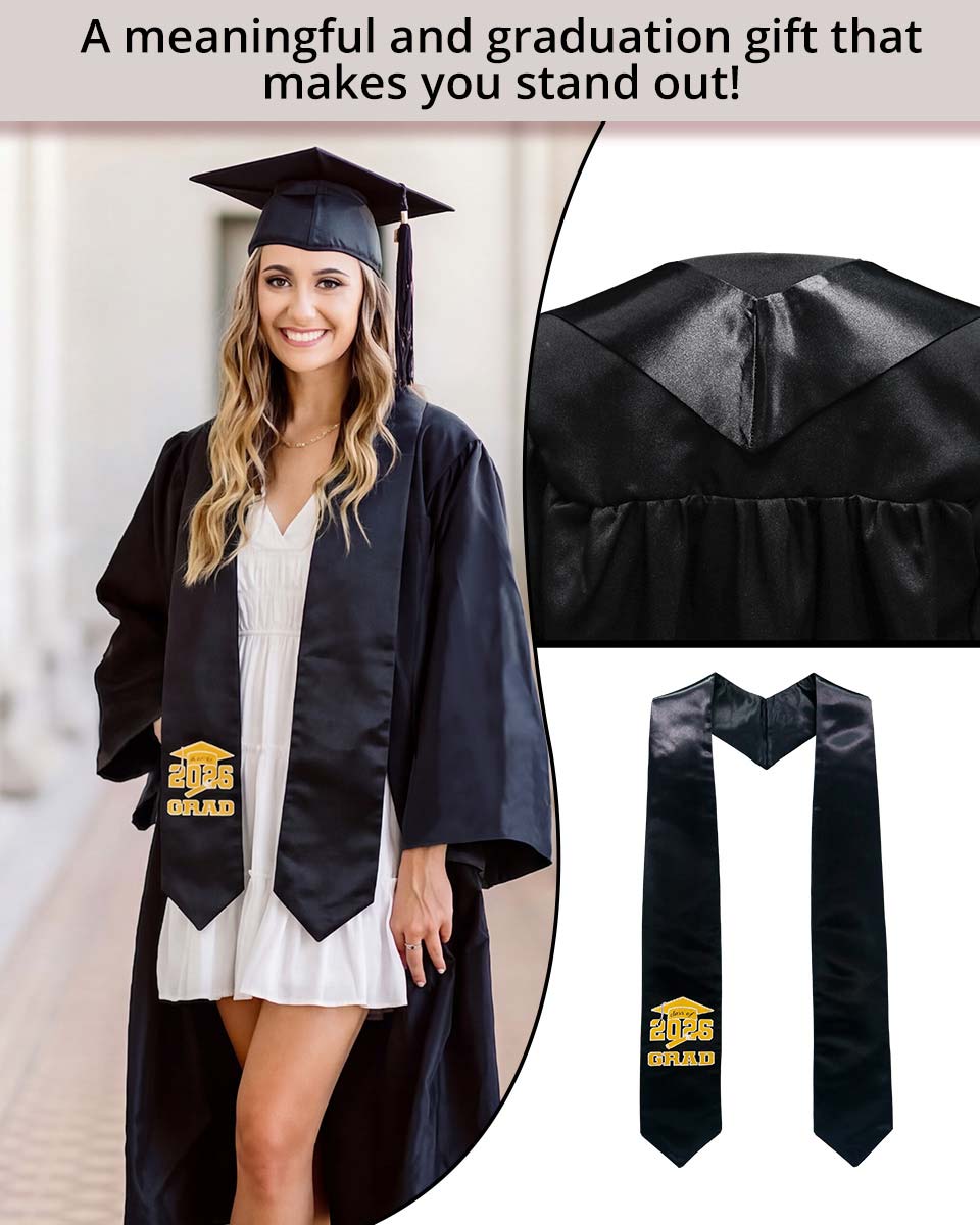 Class of 2026 Adults Imprinted Graduation Stoles with Classic End - 5 Colors Available