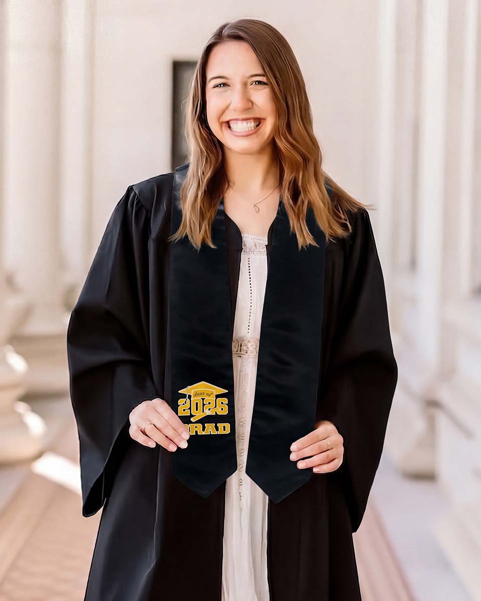 Class of 2026 Adults Imprinted Graduation Stoles with Classic End - 5 Colors Available