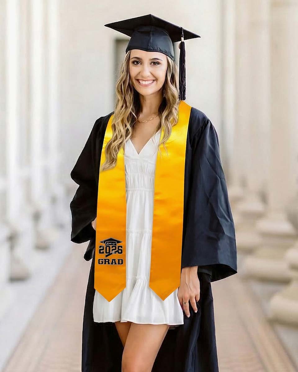 Class of 2026 Adults Imprinted Graduation Stoles with Classic End - 2 Colors Available