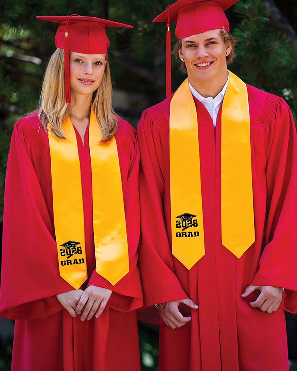 Class of 2026 Adults Imprinted Graduation Stoles with Classic End - 5 Colors Available