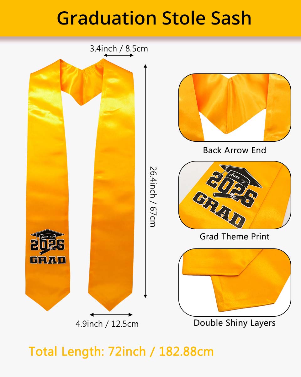 Class of 2026 Adults Imprinted Graduation Stoles with Classic End - 5 Colors Available