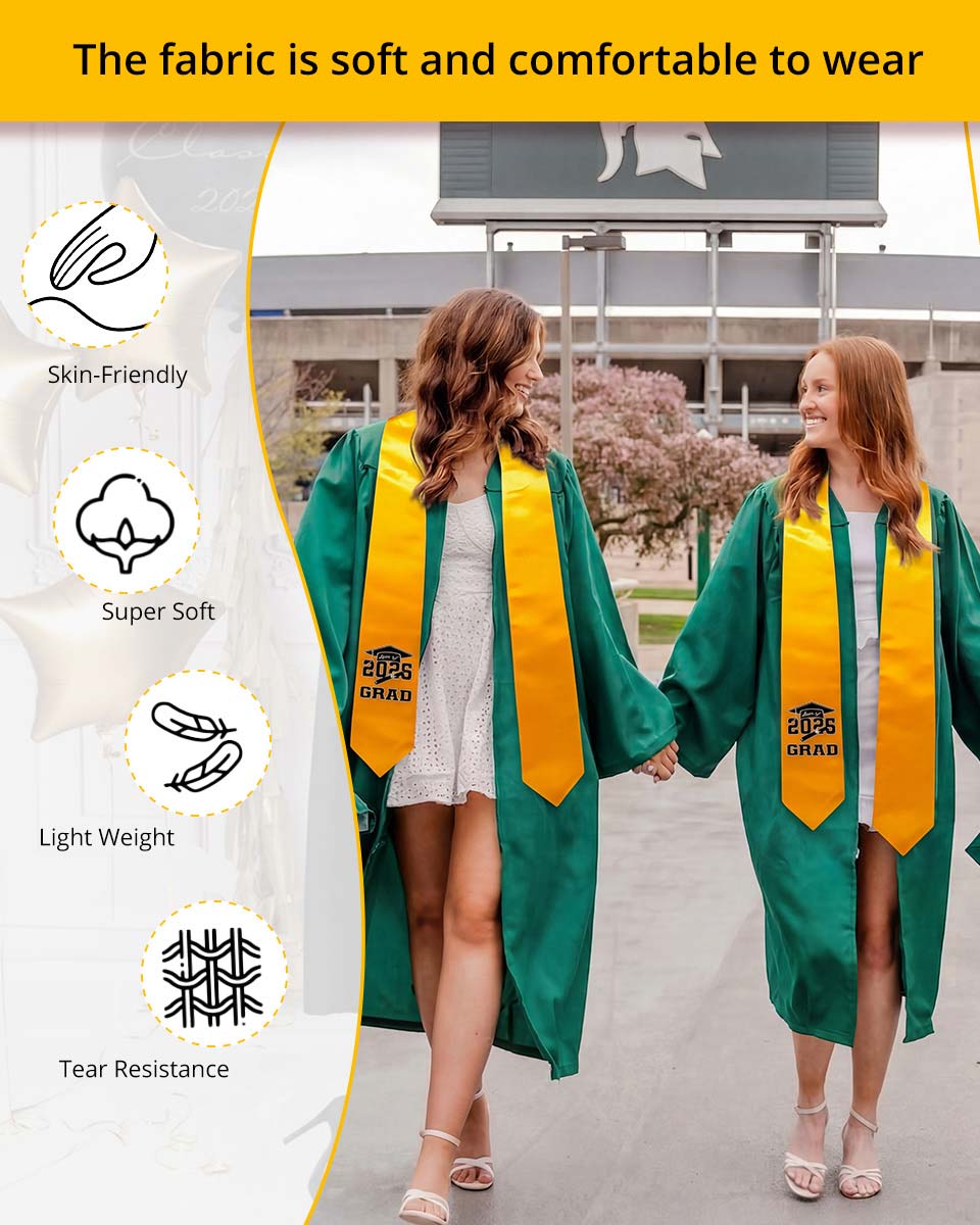 Class of 2026 Adults Imprinted Graduation Stoles with Classic End - 5 Colors Available