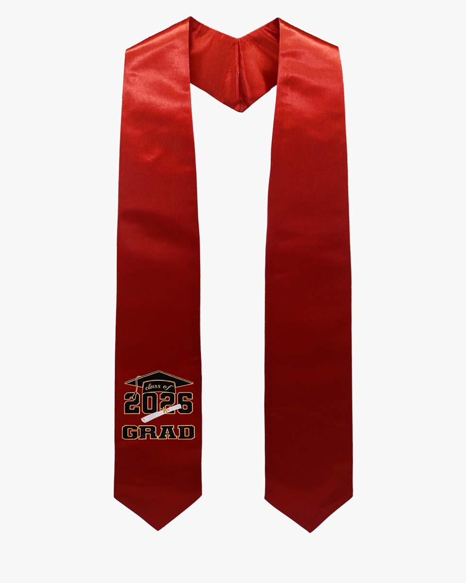 Class of 2026 Adults Imprinted Graduation Stoles with Classic End - 5 Colors Available