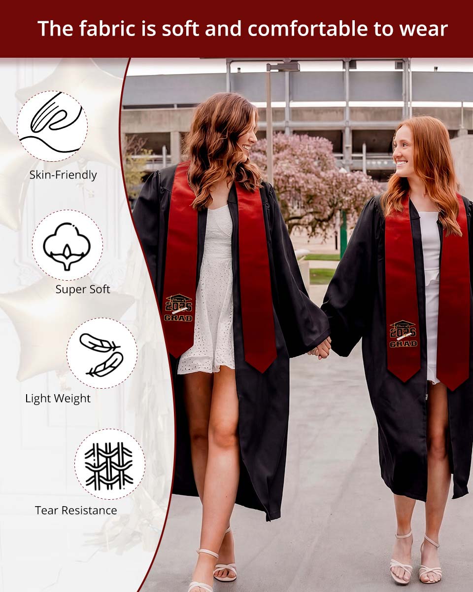 Class of 2026 Adults Imprinted Graduation Stoles with Classic End - 5 Colors Available
