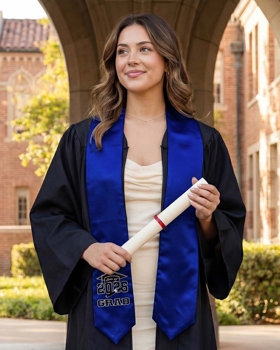 Class of 2026 Adults Imprinted Graduation Stoles with Classic End - 5 Colors Available