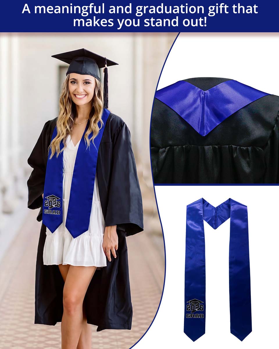 Class of 2026 Adults Imprinted Graduation Stoles with Classic End - 5 Colors Available