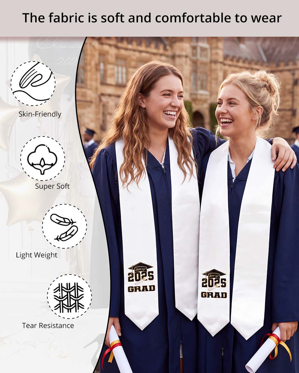 Class of 2026 Adults Imprinted Graduation Stoles with Classic End - 5 Colors Available