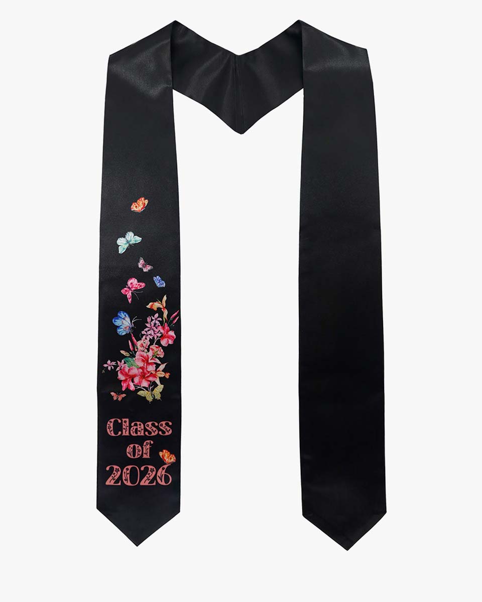 Class of 2026 Adults Floral Imprinted Graduation Stoles with Classic End - 2 Colors Available