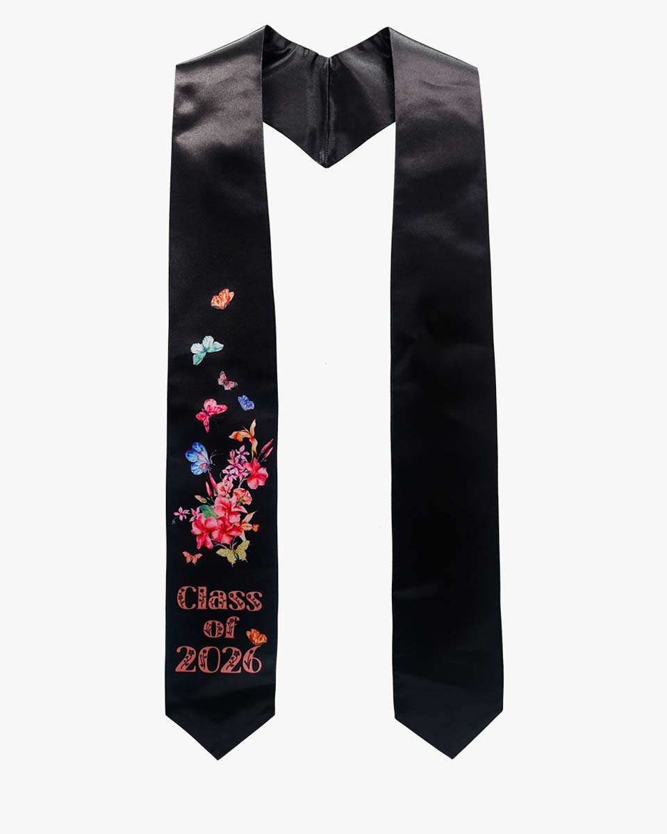 Class of 2026 Adults Floral Imprinted Graduation Stoles with Classic End - 7 Colors Available