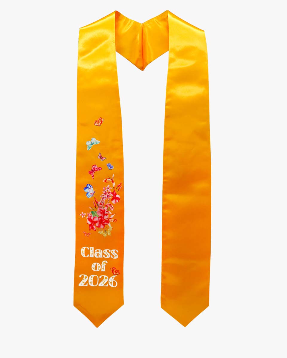 Class of 2026 Adults Floral Imprinted Graduation Stoles with Classic End - 7 Colors Available