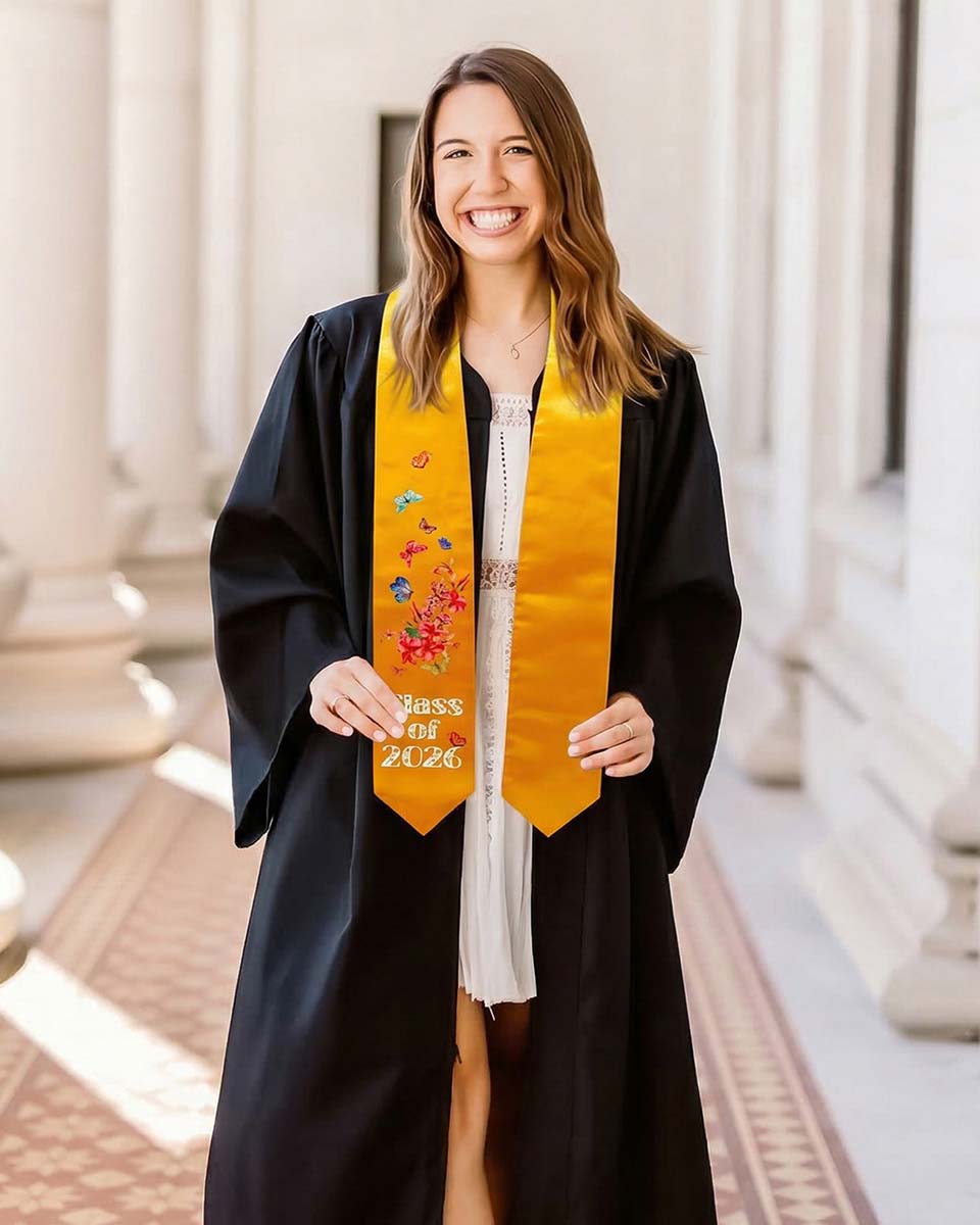 Class of 2026 Adults Floral Imprinted Graduation Stoles with Classic End - 7 Colors Available