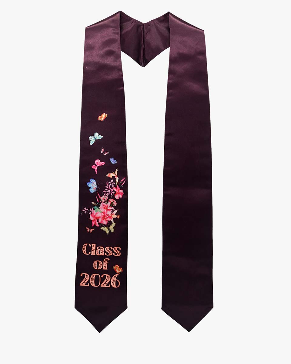 Class of 2026 Adults Floral Imprinted Graduation Stoles with Classic End - 7 Colors Available