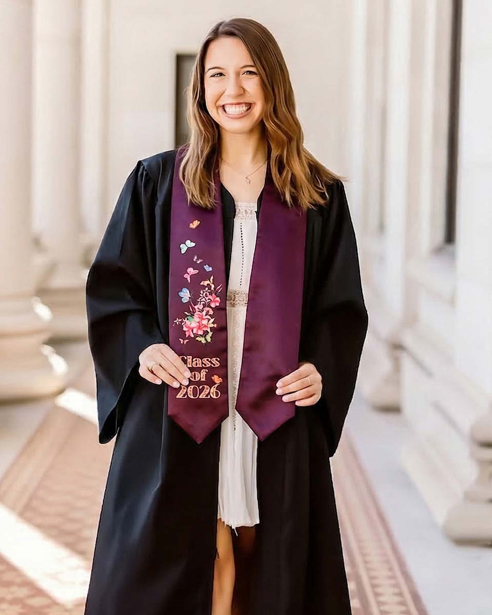Class of 2026 Adults Floral Imprinted Graduation Stoles with Classic End - 7 Colors Available