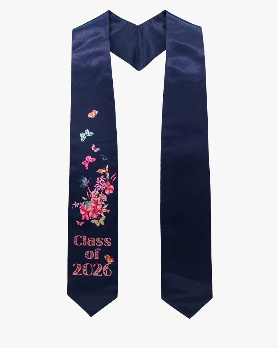 Class of 2026 Adults Floral Imprinted Graduation Stoles with Classic End - 7 Colors Available