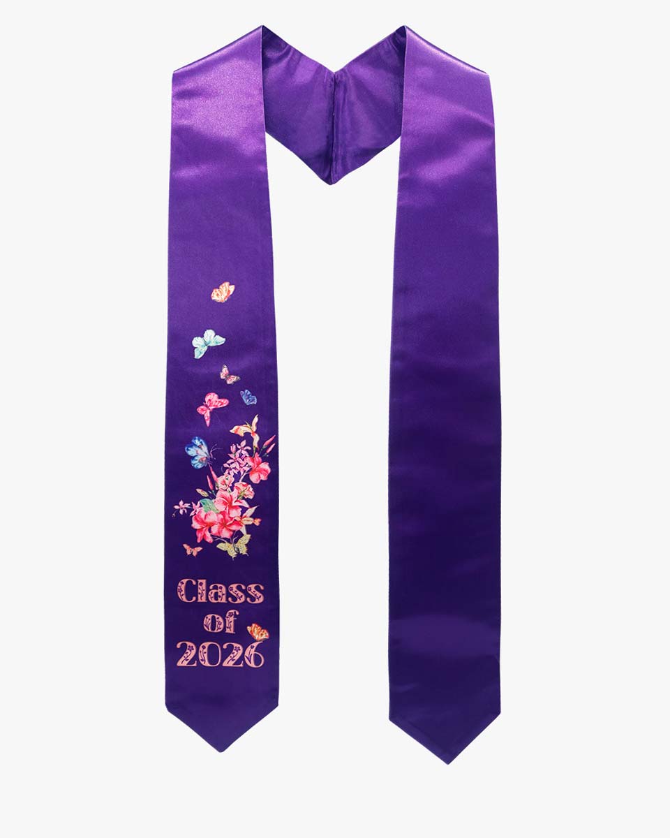 Class of 2026 Adults Floral Imprinted Graduation Stoles with Classic End - 7 Colors Available