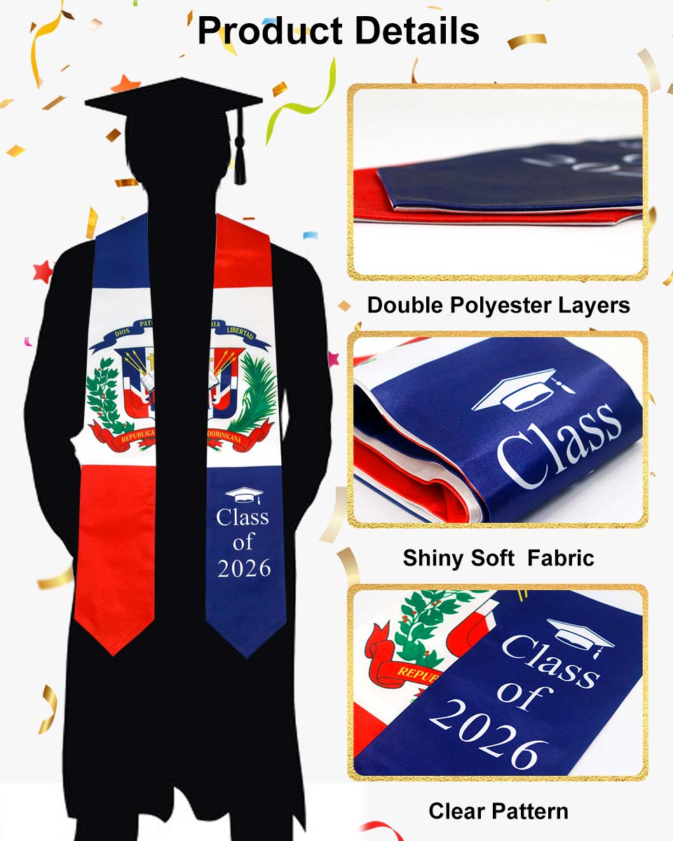 Class of 2026 Printed Flag Graduation Stole 72" - 8 Styles Available