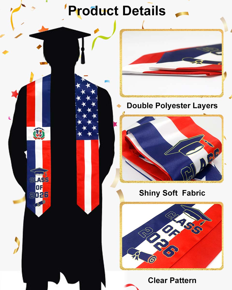 Class of 2026 Printed Flag Graduation Stole 72" - 8 Styles Available