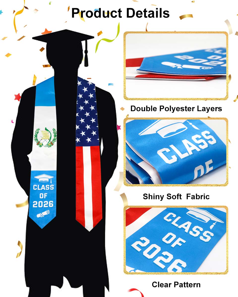 Class of 2026 Printed Flag Graduation Stole 72" - 8 Styles Available
