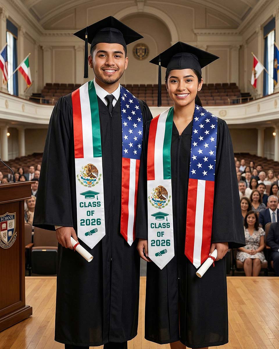 Class of 2026 Printed Flag Graduation Stole 72" - 8 Styles Available